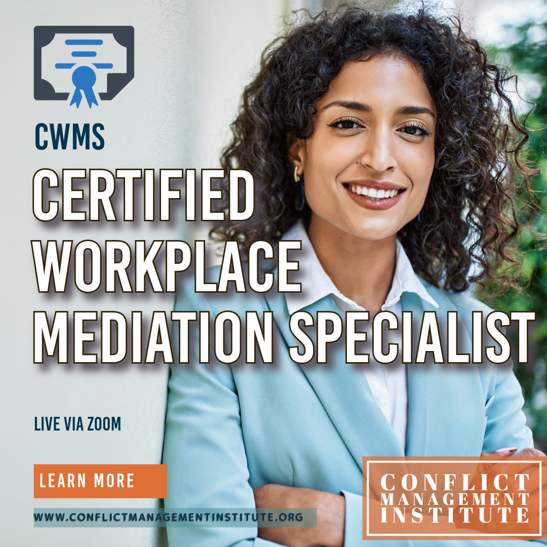 Confident woman in blue suit with CWMS Certification. Transform workplace conflict into collaboration. Enroll now!