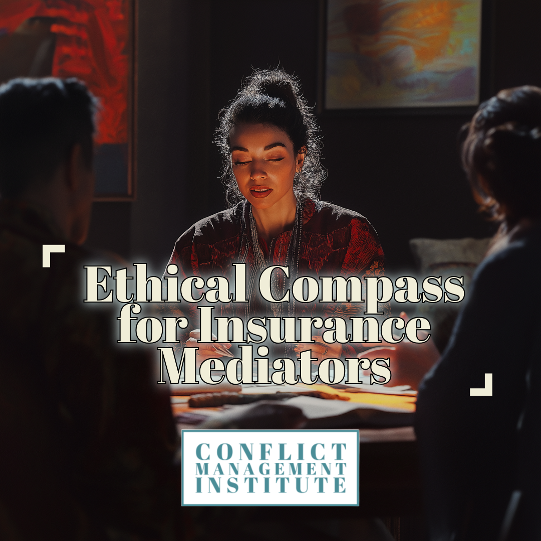 A confident mediator, bathed in light, guides a diverse group using ethics for insurance mediators.